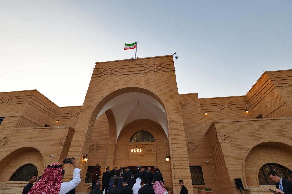 Foreign diplomatic delegations attend the official ceremony of the reopening of the Iranian embassy in Riyadh, on June 6, 2023.