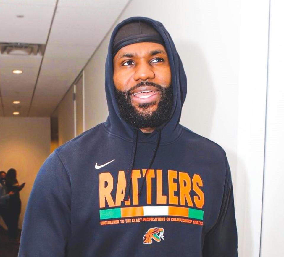 NBA superstar LeBron James sports a Florida A&M Rattlers hoodie. In March 2021, FAMU signed a six-year apparel deal with Nike and James.