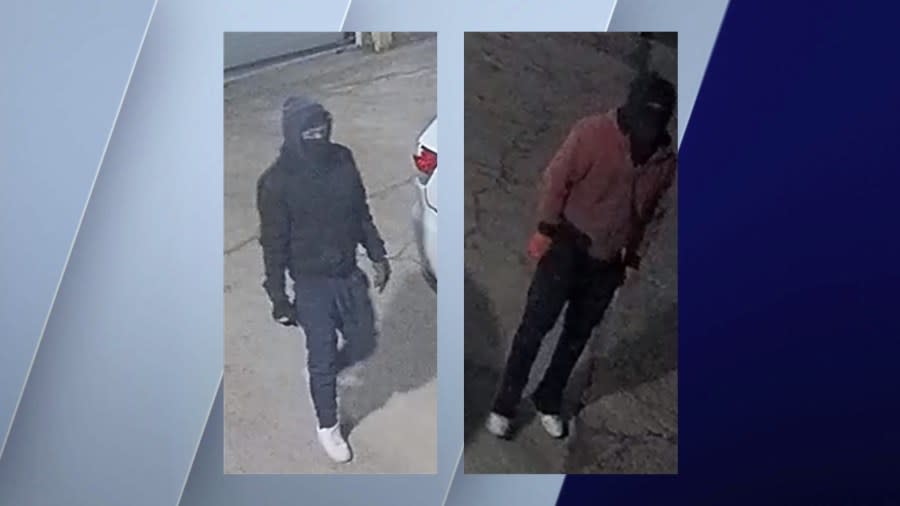 Photos provided by Chicago police capture two people who police believe were involved in a burglary at a business in the 4300 block of West Chicago Avenue, in West Humboldt Park, on Monday, Feb. 19, at 4:22 a.m.