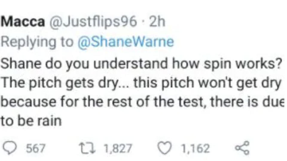 Macca's tweet in response to Shane Warne, pictured here on Twitter.