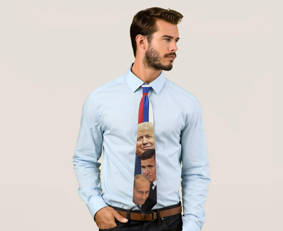 Finally, definitive proof that <a href="http://trumprussianties.com/" target="_blank">Trump has Russian ties.</a> This line of ties shows the president with good buddies Michael Flynn and Vladimir Putin. It's the perfect accessory to any Tea Party gathering. Or not.