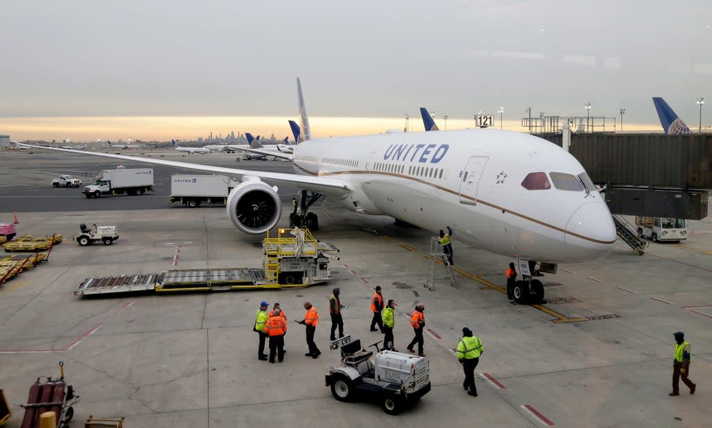 A Dreamliner 787-10 arriving from Los Angeles pulls up to a gate at Newark Liberty International Airport in Newark, N.J., Monday, Jan. 7, 2019. Federal safety officials are directing operators of some Boeing planes to adopt extra procedures when landing on wet or snowy runways near impending 5G service because, they say, interference from the wireless networks could mean that the planes need more room to land. (Copyright 2019 The Associated Press. All rights reserved.)