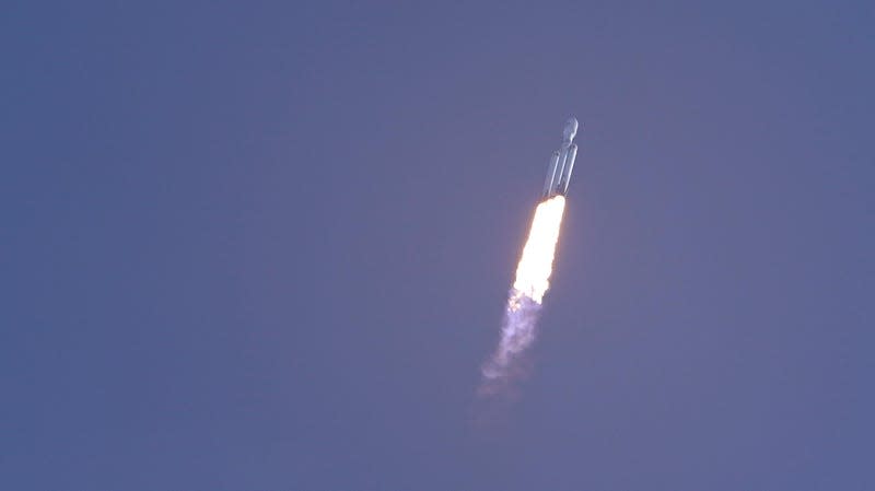 The Falcon Heavy during launch from Kennedy Space Center, Florida, on November 1, 2022.