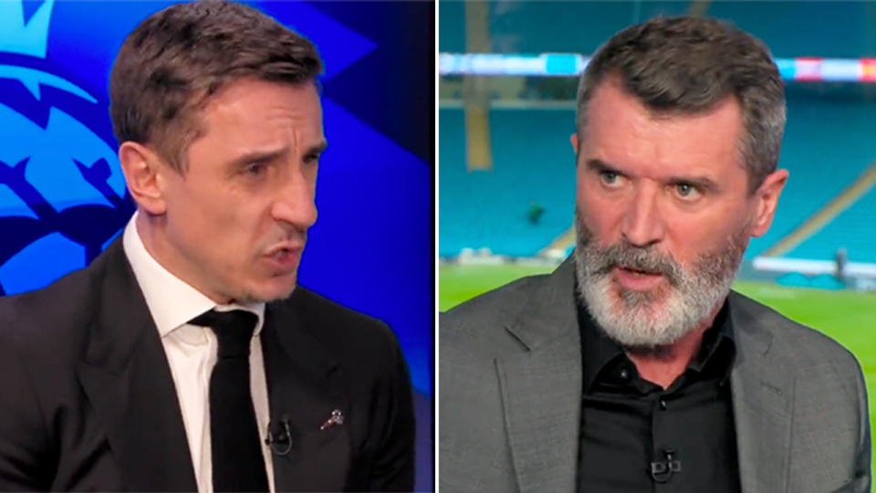 United legends Gary Neville (pictured left) and Roy Keane (pictured right) speaking after the Manchester United match.