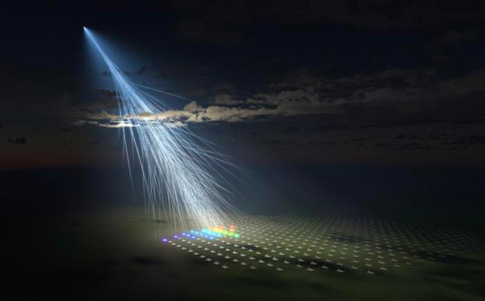 The detected cosmic ray had an estimated energy of 244 EeV, comparable to the most energetic cosmic ray ever observed (Osaka Metropolitan University/L-INSIGHT, Kyoto University/Ryuunosuke Takeshige)