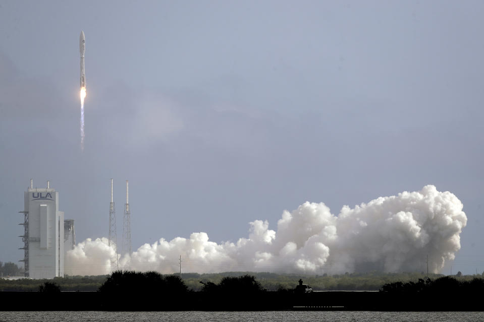 A United Launch Alliance Atlas V rocket lifts off from Launch Complex 41 at the Cape Canaveral Air Force Station, Sunday, May 17, 2020, in Cape Canaveral, Fla. The mission's primary payload is the X-37B spaceplane. (AP Photo/John Raoux)