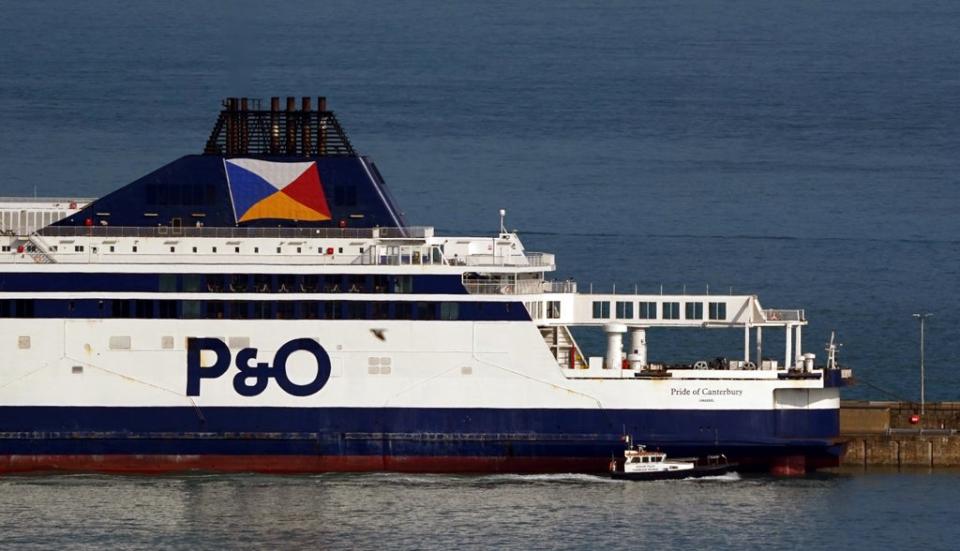 A P&O ferry moored at the Port of Dover in Kent after the company handed 800 seafarers immediate severance notices (Gareth Fuller/PA) (PA Wire)