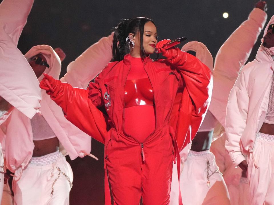 Rihanna performs during Apple Music Super Bowl LVII Halftime Show at State Farm Stadium on February 12, 2023 in Glendale, Arizona.