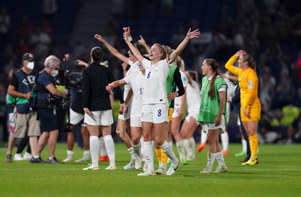 England captain Leah Williamson celebrates at the final whistle (Gareth Fuller/PA) (PA Wire)