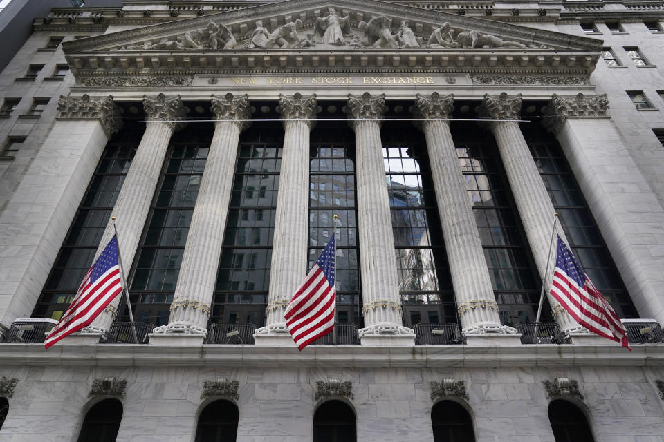 FILE - The New York Stock Exchange is seen in New York, Monday, Nov. 23, 2020. On Wednesday, April 28, President Joe Biden is expected to propose doubling the tax rate that the highest-earning Americans pay on profits made from stocks and other investments. (AP Photo/Seth Wenig, File)