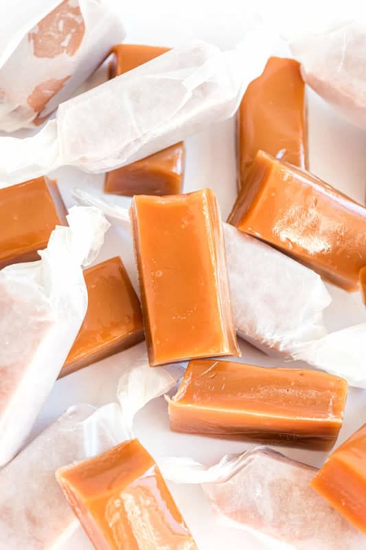 <p>Shugary Sweets</p><p>Sweet, chewy and delicious.</p><p><strong>Get the recipe: <a href="https://www.shugarysweets.com/homemade-caramels/" rel="nofollow noopener" target="_blank" data-ylk="slk:Homemade Caramels;elm:context_link;itc:0;sec:content-canvas" class="link ">Homemade Caramels</a></strong></p>