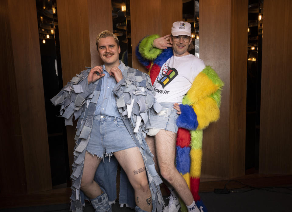 Finland's contestants Windows95Man pose during a press meeting ahead of the concert at the Nordic Eurovision Party in Stockholm on April 14, 2024. (Photo by Fredrik SANDBERG / TT News Agency / AFP) / Sweden OUT (Photo by FREDRIK SANDBERG/TT News Agency/AFP via Getty Images)