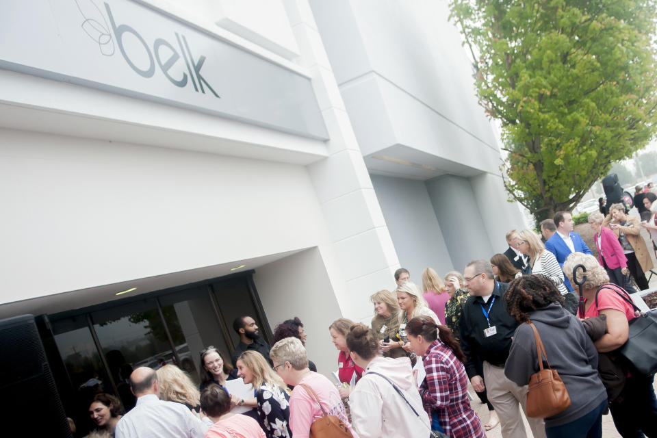 FILE - In this Oct. 11, 2017, file photo, hundreds of people file in to shop at Belk, during the store's opening event at Greenwood Mall in Bowling Green, Ky. Belk, the North Carolina-based department store chain which has catered to generations of shoppers for nearly 190 years, announced Tuesday, Jan. 26, 2021, that it will file for Chapter 11 bankruptcy. (Bac Totrong/Daily News via AP, File)