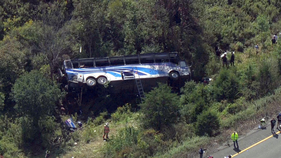 Rollover bus crash on an interstate in New York. (NBC News)