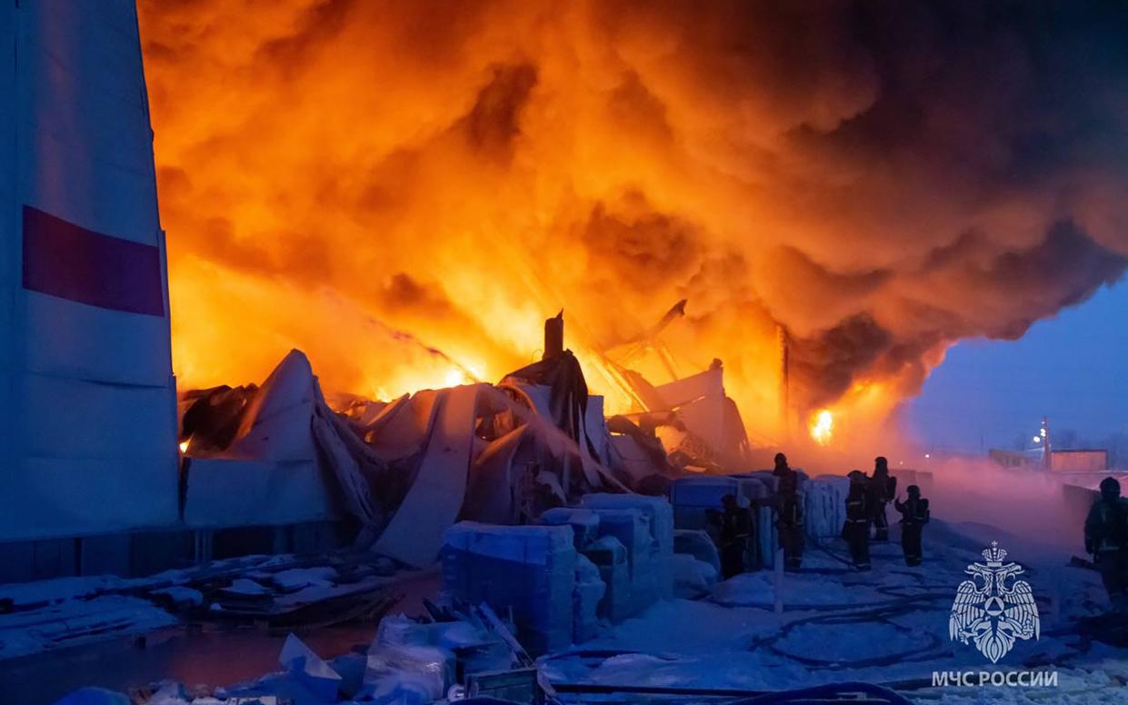 The giant warehouse caught alight on Saturday morning