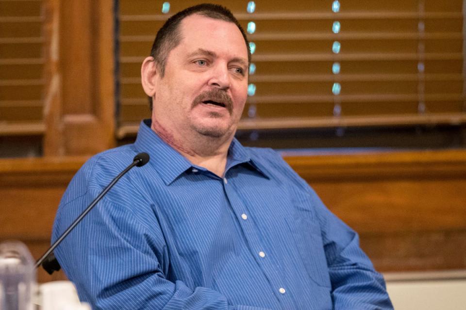 Aubrey Trail testifies during his murder trial in 2019 (Omaha World-Herald)