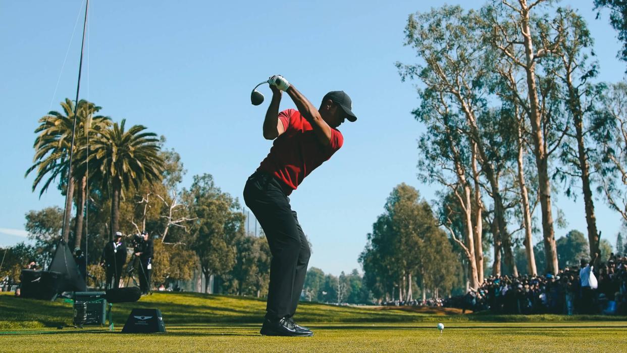 Tiger Woods tees off on the 12th hole during the final round of the Genesis Invitational golf tournament at Riviera Country Club, in the Pacific Palisades area of Los AngelesGenesis Invitational Golf, Los Angeles, USA - 16 Feb 2020.