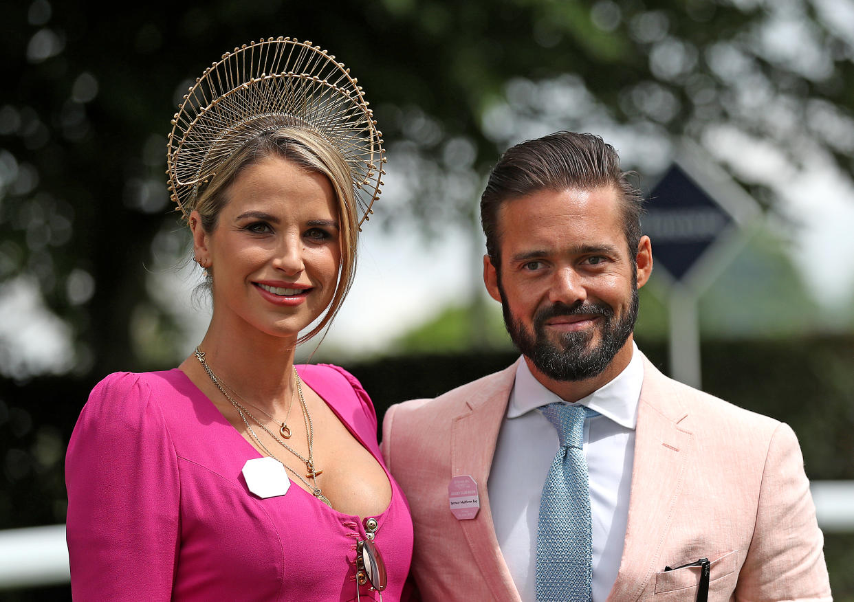 Vogue Williams and Spencer Matthews during ladies day of the 2018 Investec Derby Festival at Epsom Downs Racecourse, Epsom. (Photo by Steve Parsons/PA Images via Getty Images)