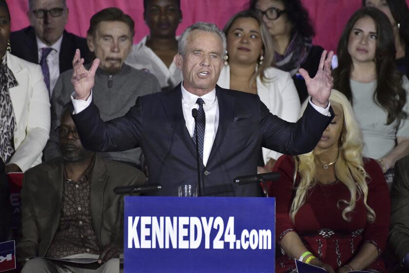 FILE - Democratic presidential candidate Robert F. Kennedy Jr. speaks at a campaign event April 19, 2023, at the Boston Park Plaza Hotel, in Boston. (AP Photo/Josh Reynolds, File)
