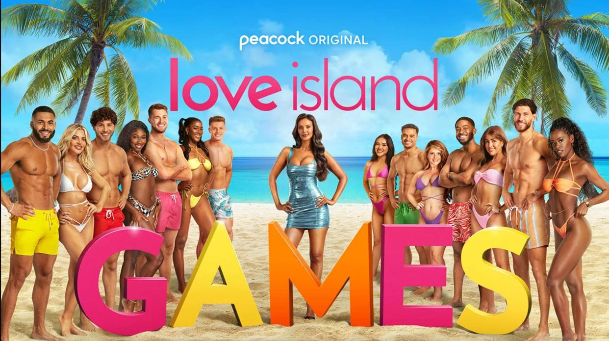 The cast of "Love Island Games" on a beach.