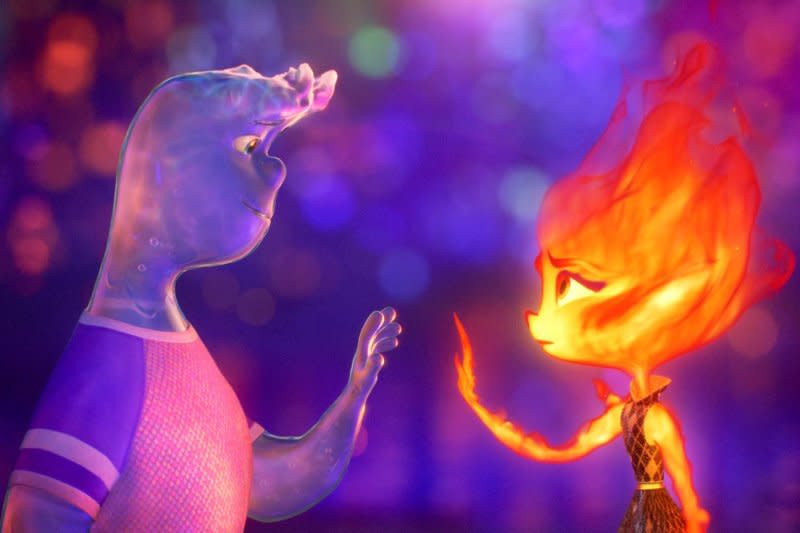 Wade and Ember learn they can still touch even though they're water and fire. Photo courtesy of Disney/Pixar