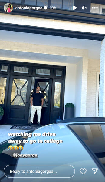 Joe Gorga in his doorway watching as, his daughter, Antonia Gorga, drives away