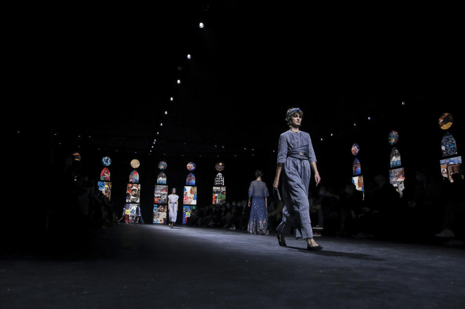 A model wears a creation for Dior's Spring-Summer 2021 fashion collection, Tuesday, Sept. 29, 2020, during Paris fashion week. (Photo by Vianney Le Caer/Invision/AP)