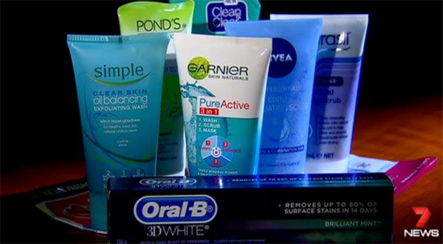 Microbeads from products like these can end up in the ocean, where they are eaten by fish and then ending up on our plates. Photo: 7 News