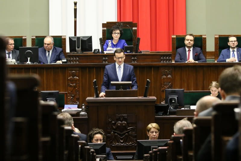 Poland's Prime Minister Morawiecki speaks in parliament in Warsaw