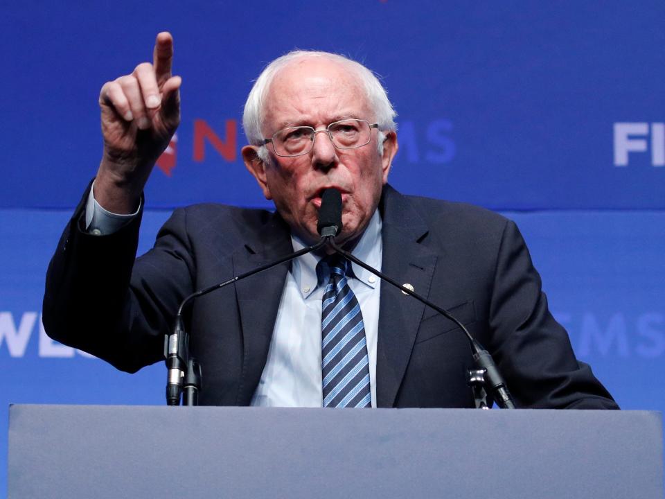 Democratic presidential candidate Sen. Bernie Sanders, I-Vt., speaks during a fundraiser for the Nevada Democratic Party, Sunday, Nov. 17, 2019, in Las Vegas. (AP Photo/John Locher)