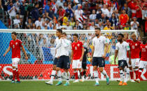<p>French players Antoine Griezmann and Olivier Giroud walk off the pitch at the end of a frustrating first half </p>