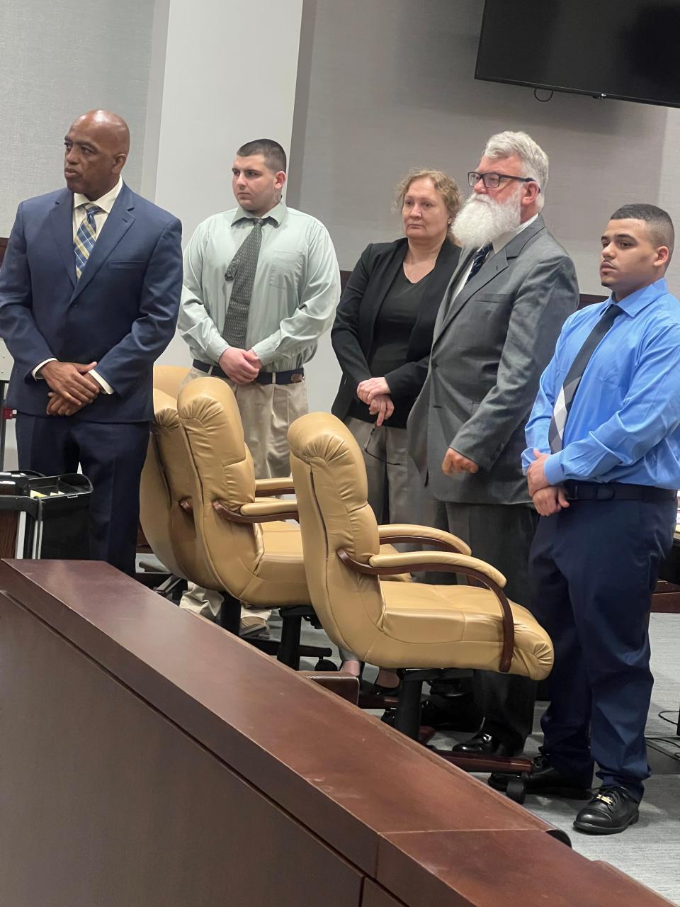 Jordan Hutchinson, 22-year-old Panama City resident, and Chase Chavez, a 21-year-old Panama City resident, stand alongside their attorneys during a trial in August where they were found guilty of attempted second-degree murder with a firearm.