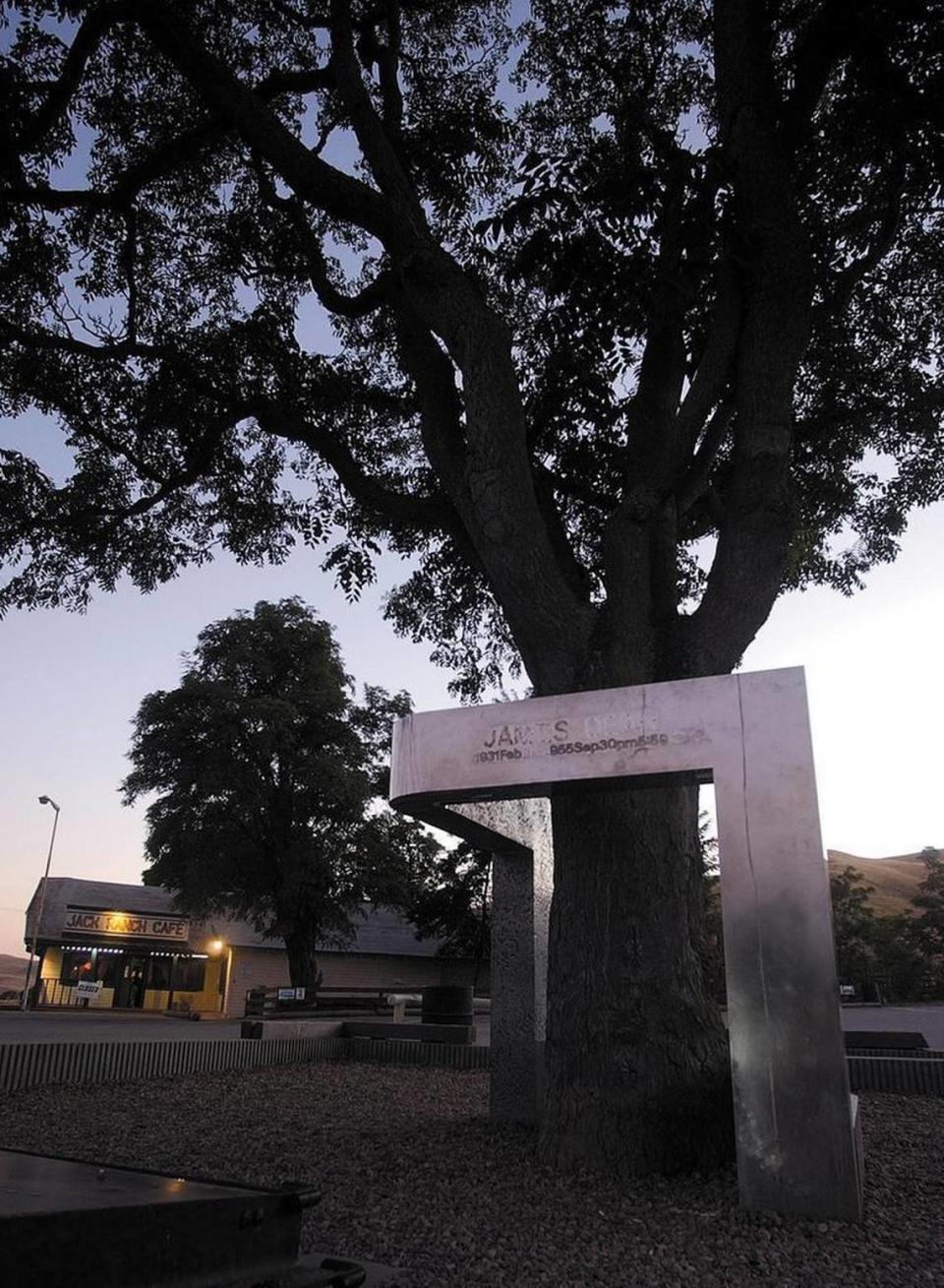 The James Dean memorial sits under a tree of heaven next to the Jack Ranch Cafe on Highways 41 and 46 in Cholame.