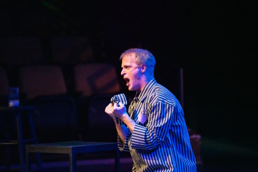 Nathaniel Sullivan performing in “Two Remain” at Augustana in October 2022.