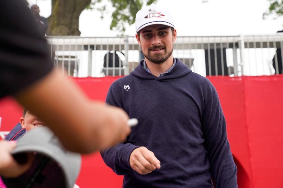 Dylan Larkin signs autographs at the the AREA 313 Celebrity Scramble at Detroit Golf Club in Detroit on Tuesday, June 27, 2023. 