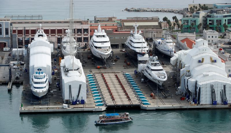 General view of superyachts at MB92 Group facilites in Barcelona