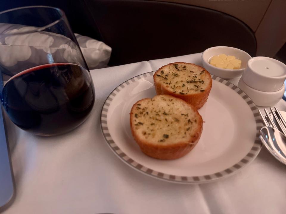 We were also served bread and butter during the midflight meal.