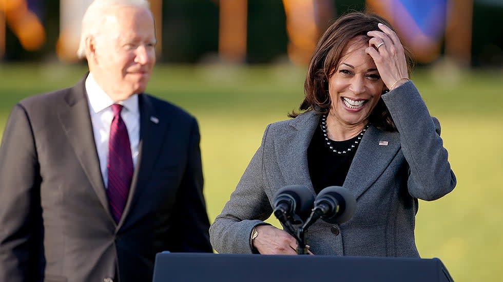 Vice President Harris speaks at a signing ceremony for the Infrastructure Investment and Jobs Act on the South Lawn of the White House on Monday, November 15, 2021.