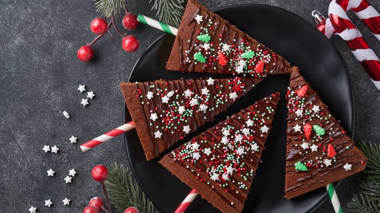 Christmas tree brownies with decorations