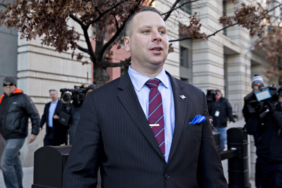 Sam Nunberg exits federal court in Washington, D.C., on Friday, March 9. (Getty Images)