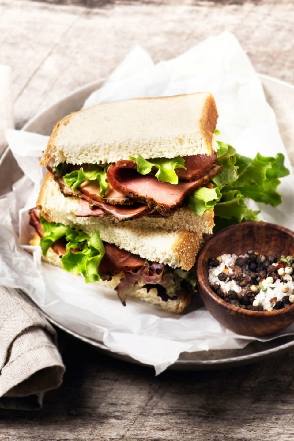 Roast Beef with Romaine Lettuce and Cherry Pepper Slaw Sandwich