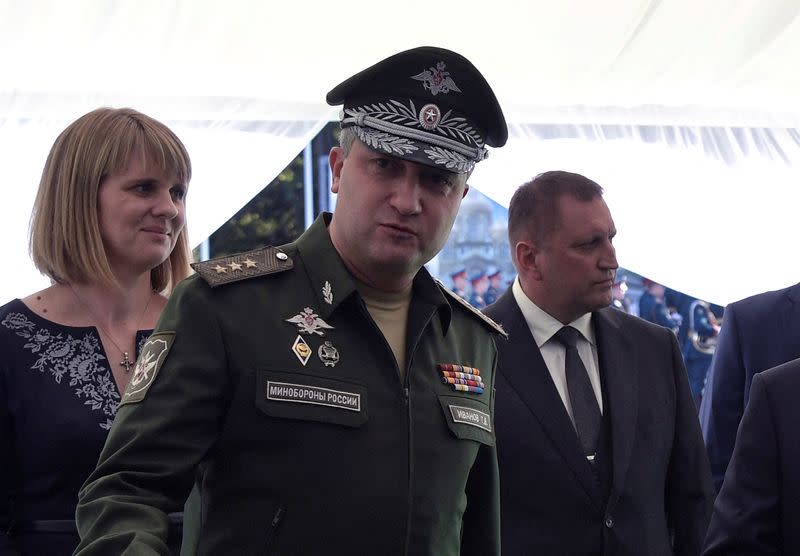 FILE PHOTO: Russian Deputy Defence Timur Ivanov gives explanations during armed forces cathedral's construction near Moscow