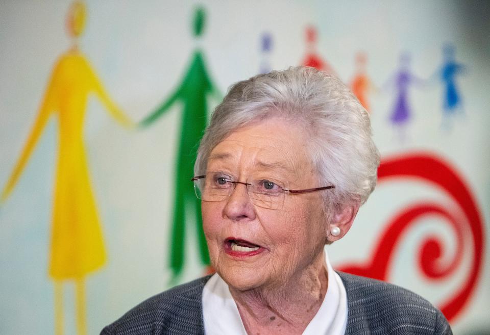 Alabama Governor Kay Ivey talks with the media after touring the STEM labs at Dalraida Elementary School in Montgomery, Ala., on Monday August 22, 2022.
