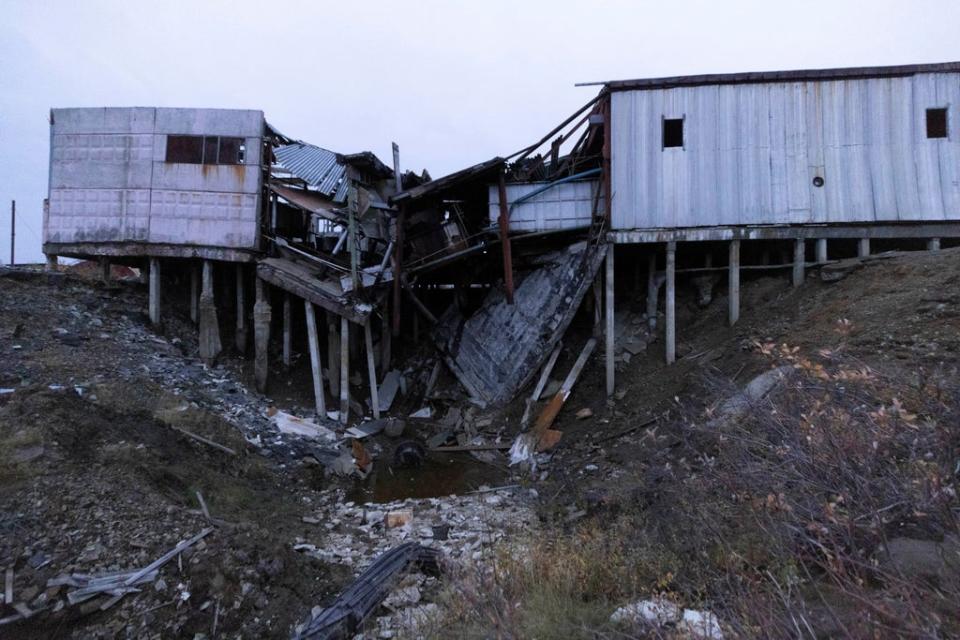 An industrial building that was destroyed when the permafrost thawed under its foundation (Reuters)