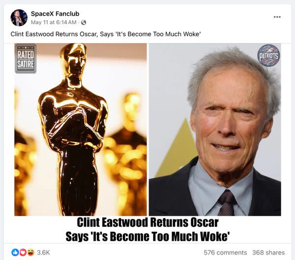 A rumor said Clint Eastwood returned all of his Oscars due to Hollywood being morally bankrupt and having too much woke.