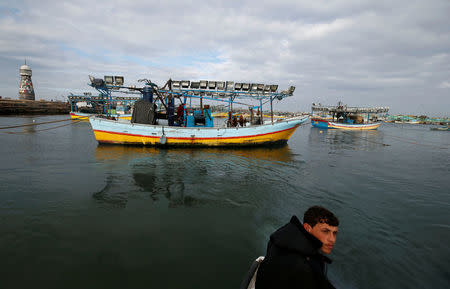A boat in which a Palestinian was killed is seen at the seaport of Gaza City February 26, 2018. REUTERS/Mohammed Salem