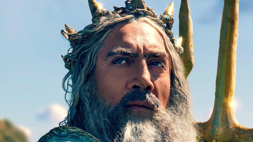 Javier Bardem as King Triton in The Little Mermaid 2023 poster