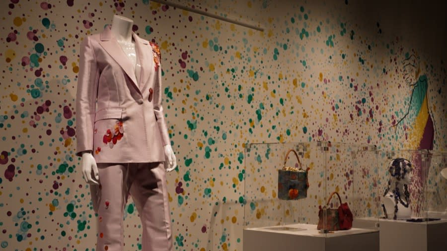 Some of the fashion at UTs new exhibit is made entirely of sustainable materials, like the bags in this picture. (Credit: Eric Henrikson/KXAN)