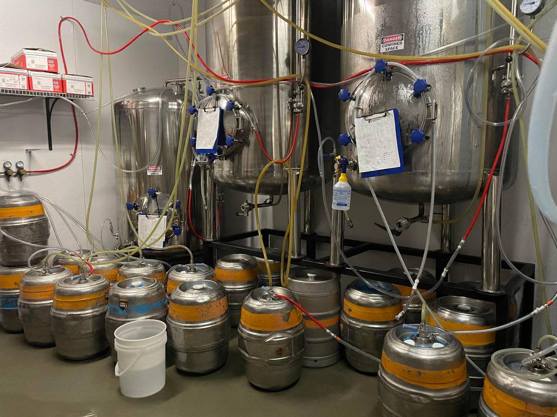 Beer kegs are filled in the production area at Stones Throw Brewing Co. on Thursday, Jan. 26, in Bellingham.