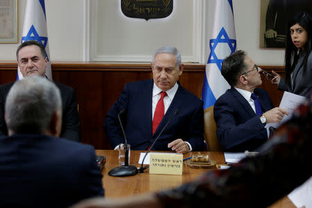 Israeli Prime Minister Benjamin Netanyahu attends the weekly cabinet meeting in Jerusalem January 13, 2019. Ariel Schalit/Pool via REUTERS